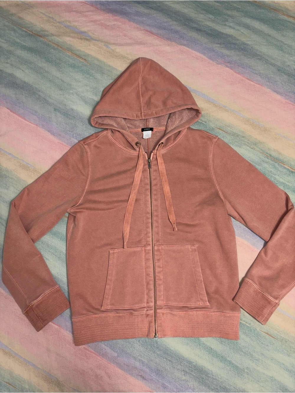 J.Crew women's full-zip fleece hoodie in a faded rose pink size L